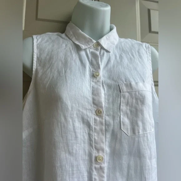J Jill Love Linen Top – Size S petite White, Sleeveless with Side Buttons - Picture 2 of 8